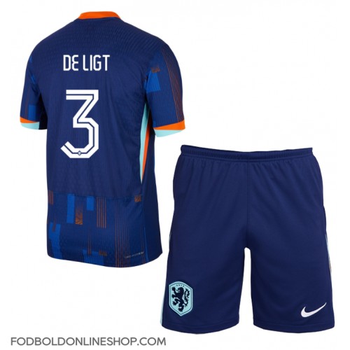 Holland Matthijs de Ligt #3 Udebane Trøje Børn EM 2024 Kortærmet (+ Korte bukser)